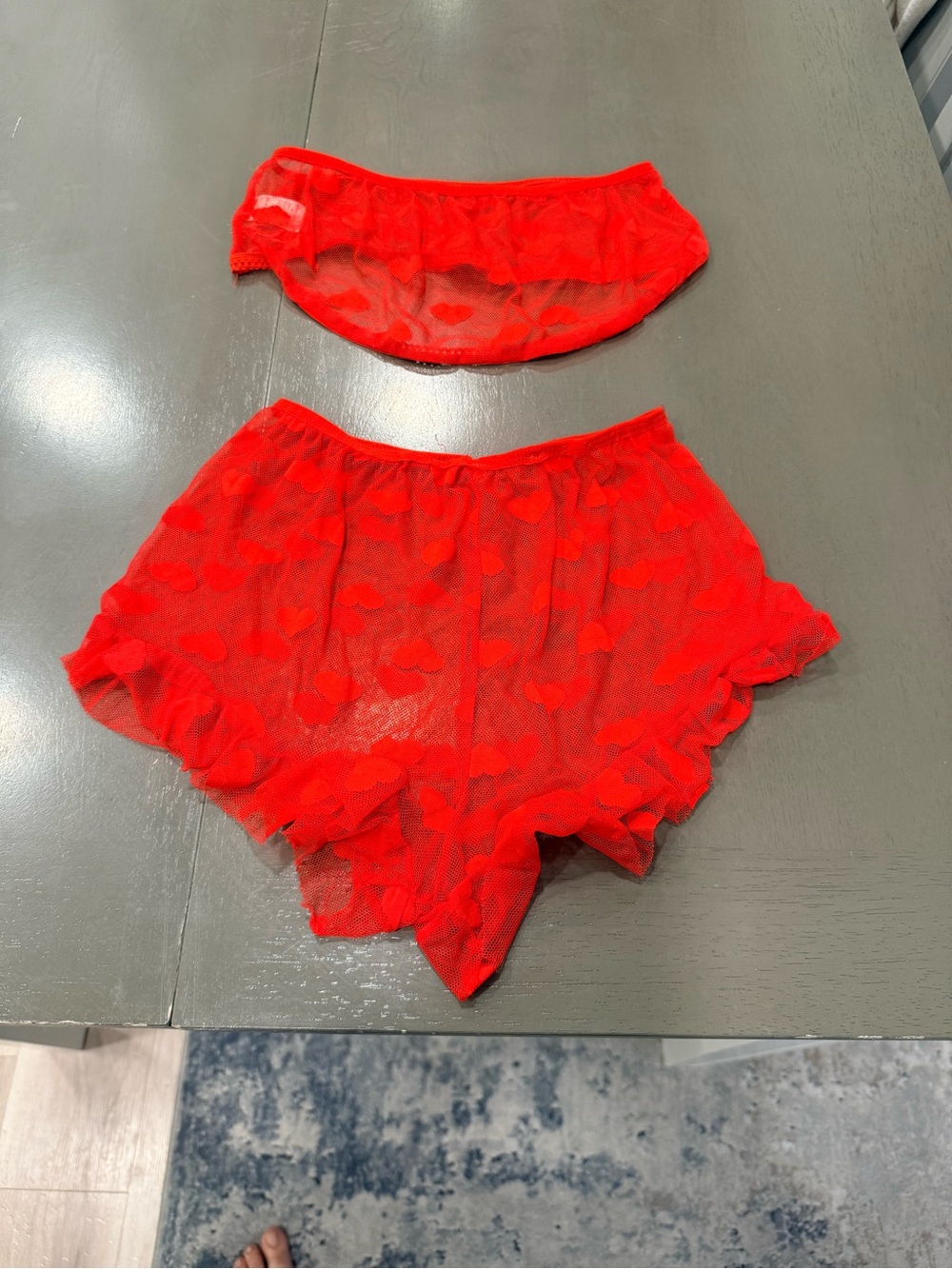 Red Sheer Ruffle Lingerie Set - Picture 2 of 2